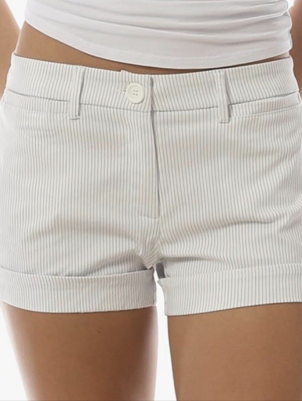Design By Olivia Womans White Micro Striped Cuffed Shorts Mid-rise Size 14 (1X)